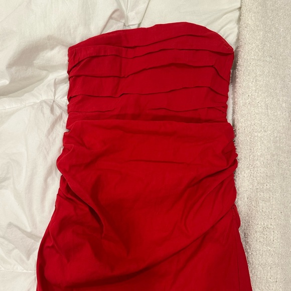 Anthropologie Red Ruched Tube Dress - Picture 3 of 5